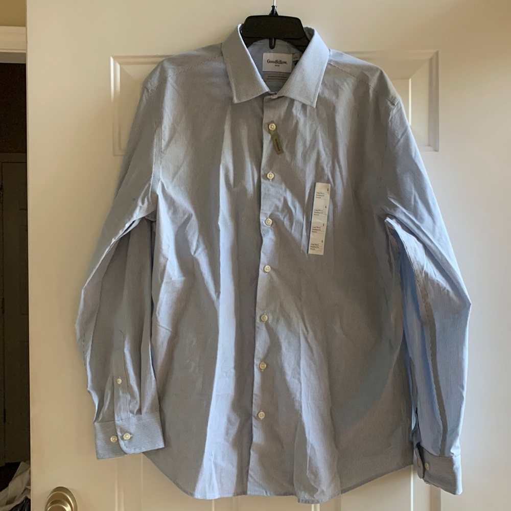 3/$15 NWT Goodfellow mens blue pinstripe long-sleeve shirt size large 16-16.5